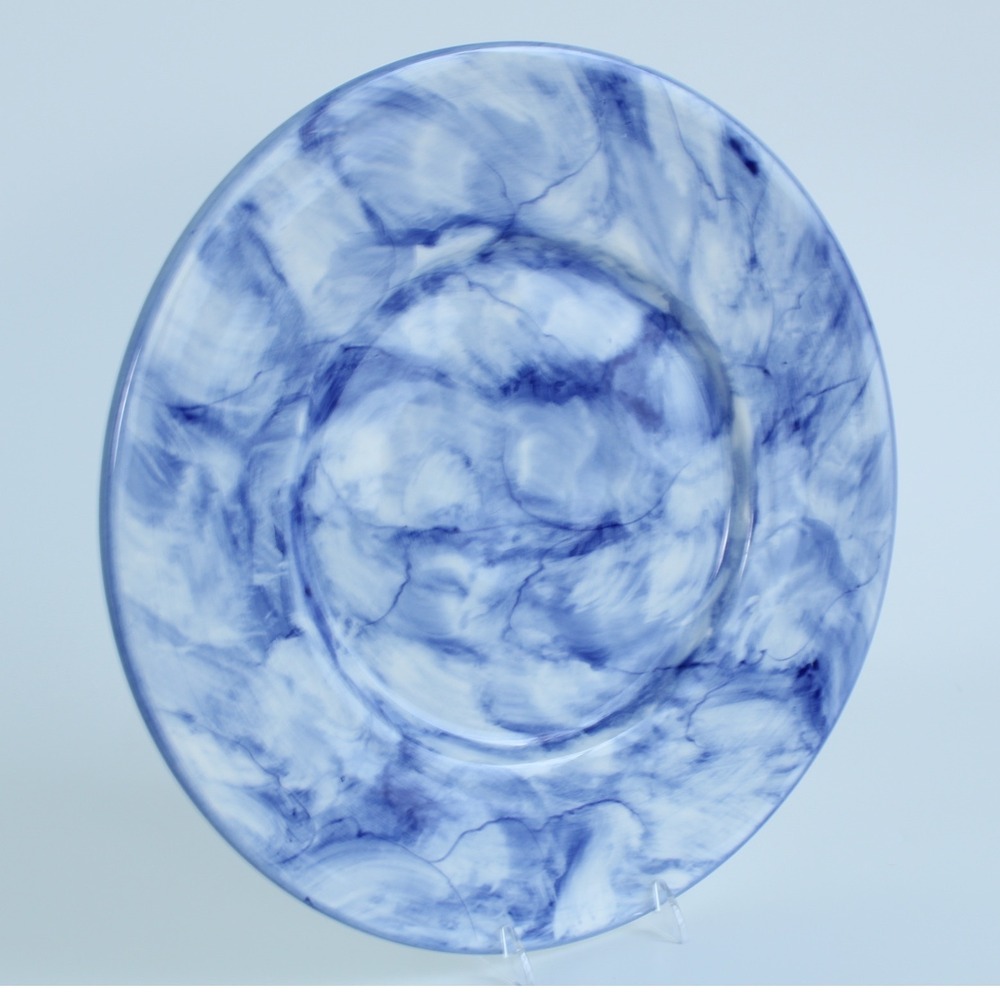 Este Bloomingdalesโ Dinner Plate Hand Painted Marbleized Blue White Italy 13"